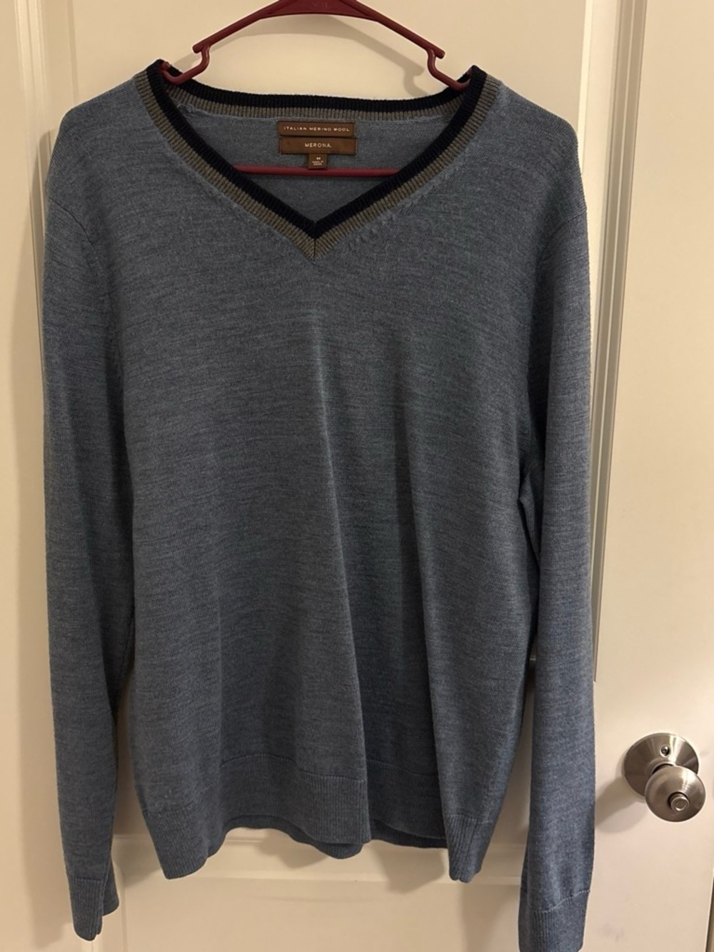 Merona Men's V-Neck Sweater in Slate Blue with Contrast Trim